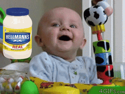 Baby Sitting In Front Of Hellmann's Mayonnaise Jar GIF