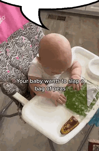 Baby Sitting In High Chair With Peas Sticker
