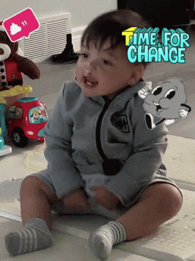 Baby Sitting On Floor With Time For Change Sticker GIF