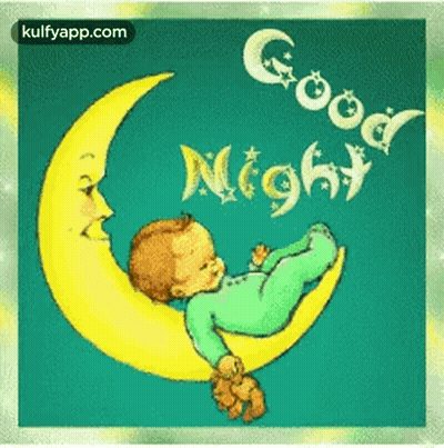 Baby Sleeping On Crescent Moon Saying Good Night GIF