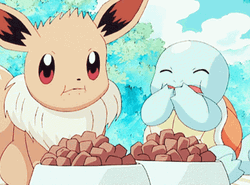 Baby Squirtle Happily Eating With Friend GIF