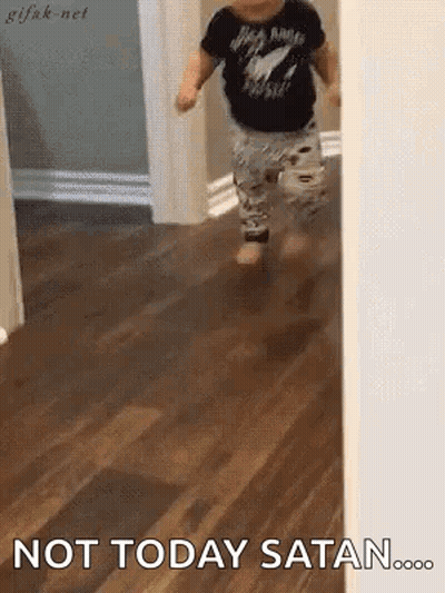 Baby Walking Hallway Not Today Satan GIF