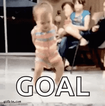 Baby Walking In Front Of Goal Sign GIF
