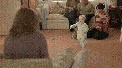 Baby Walking In Living Room While Woman Watches GIF