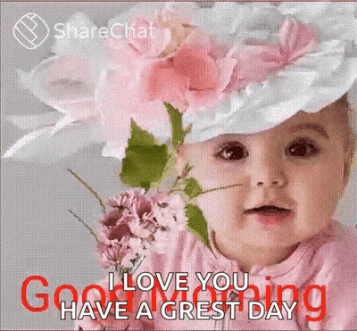 Baby Wearing Flower Hat Saying I Love You GIF