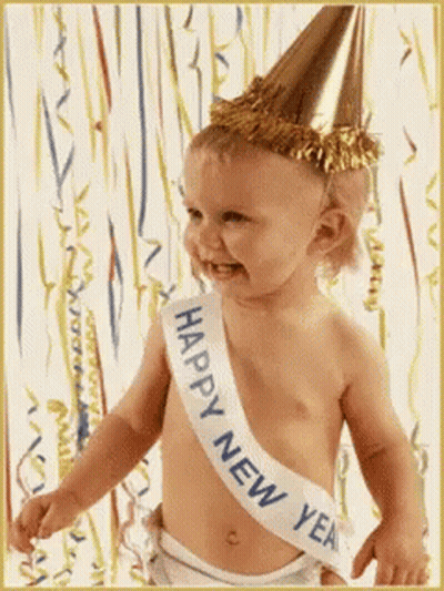 Baby Wearing Happy New Year Sash And Party Hat GIF
