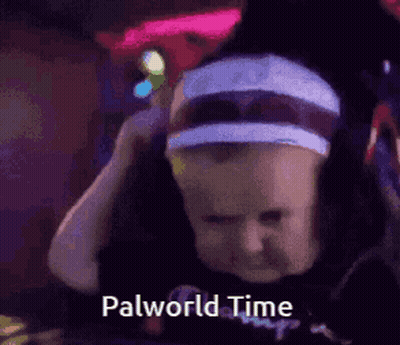 Baby Wearing Headband And Hat Says Palworld Time GIF