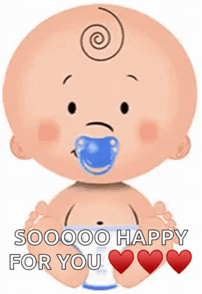 Baby With Pacifier Holding Bottle Says So Happy For You GIF