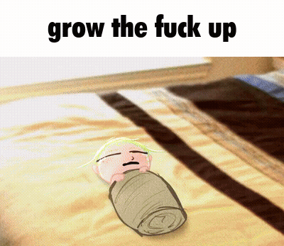Baby Wrapped In Blanket Saying Grow The Fuck Up GIF