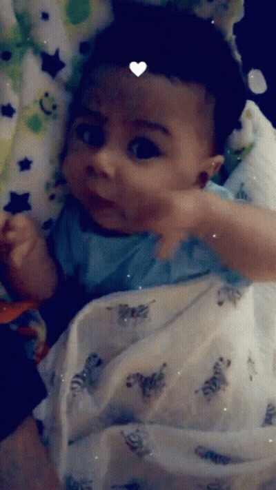Baby Wrapped In Zebra Blanket Looks At Camera GIF