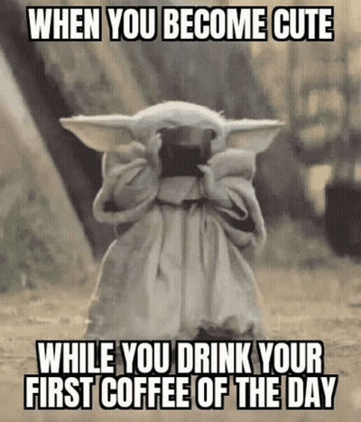 Baby Yoda Covering Face While Drinking Coffee GIF