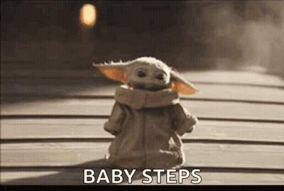 Baby Yoda Doll Saying Baby Steps GIF