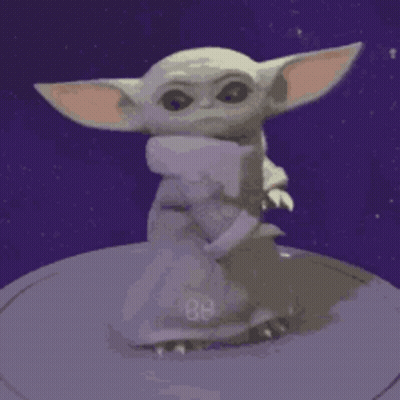 Baby Yoda From The Mandalorian Standing On Purple Surface GIF