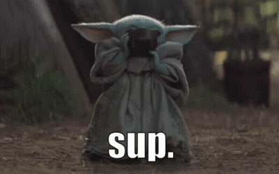 Baby Yoda Holding Cup Saying Sup GIF