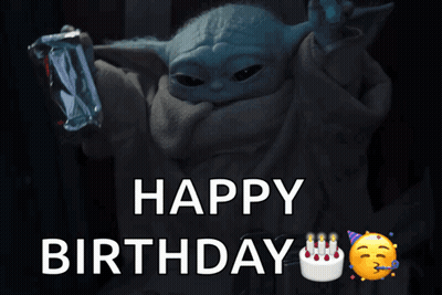 Baby Yoda Holding Ice Cream Saying Happy Birthday GIF