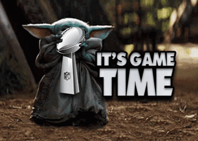 Baby Yoda Holding Super Bowl Trophy Saying It's Game Time GIF
