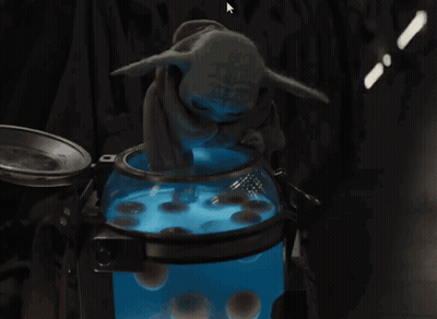 Baby Yoda Sitting In Front Of Blue Bowl GIF