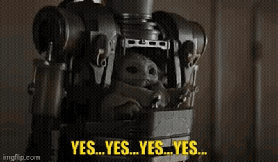 Baby Yoda Sitting On Robot Saying Yes GIF