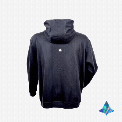 Back Of Black Hoodie With White Triangle GIF