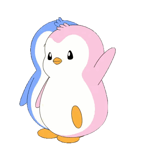Back Of Pink Penguin With Blue Feathers And Orange Feet Sticker