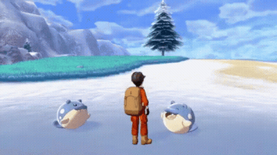Backpack Man And Two Whales In Snowy Field Video Game GIF