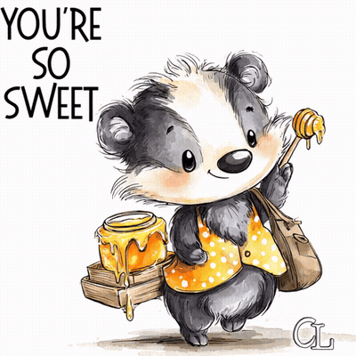 Badger Carrying Honey Jar And Dipper Saying You're So Sweet GIF