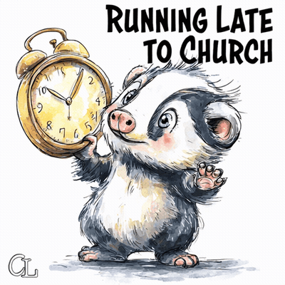 Badger Holding Clock Running Late To Church GIF