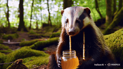 Badger Holding Honey With Bead Necklace GIF