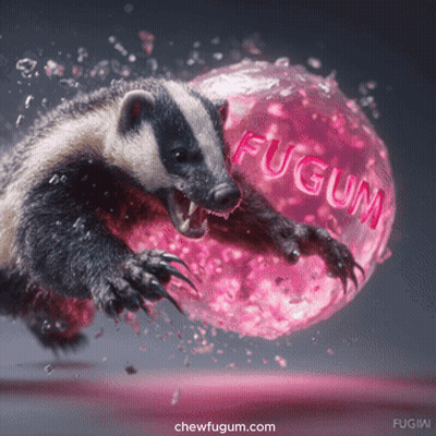 Badger Holding Pink Fugum Bubble In Mouth GIF