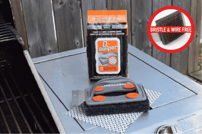 Bag Of Q-Swiper Cleaning Wipes On Grill GIF