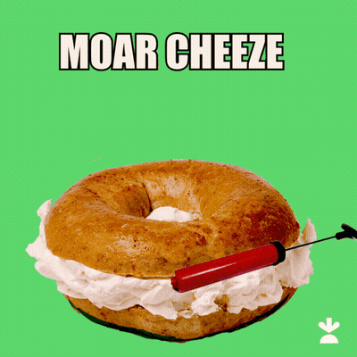 Bagel With Whipped Cream Saying Moar Cheeze GIF