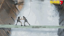 Balance Beam Wrestling Fight GIF