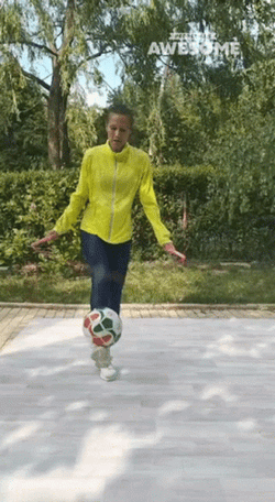 Balancing Soccer Ball Performing Jumping Rope GIF