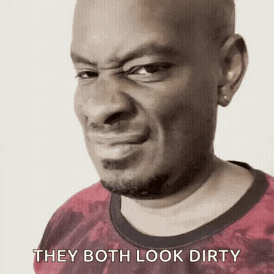 Bald Bearded Man Making Funny Face Says They Both Look Dirty GIF
