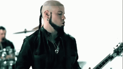 Bald Bearded Man Playing Guitar Drum Set GIF