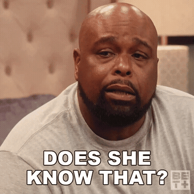 Bald Bearded Man Saying Does She Know That GIF