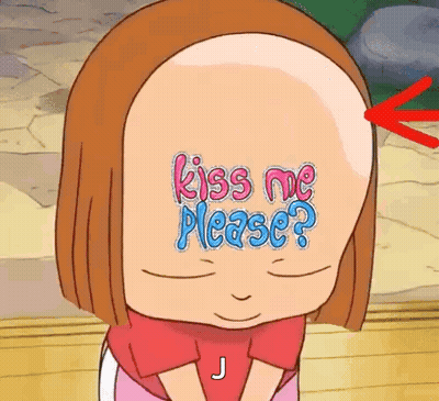 Bald Cartoon Girl With Kiss Me Please On Face GIF