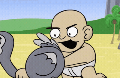 Bald Cartoon Holding Snake GIF