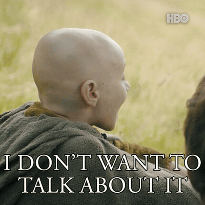 Bald Child Saying I Don't Want To Talk About It GIF