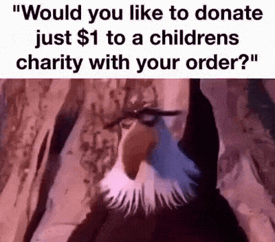 Bald Eagle Asking For $1 Donation To Children's Charity GIF