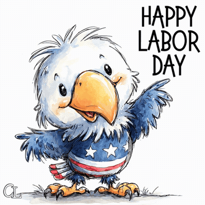 Bald Eagle In American Flag Shirt Saying Happy Labor Day GIF
