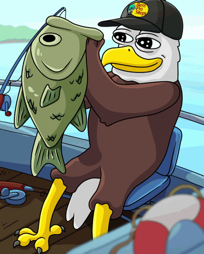 Bald Eagle Wearing Bass Pro Shop Hat Holding Fish GIF