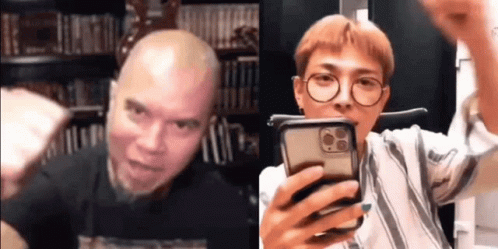 Bald Man And Young Man Taking Selfie GIF