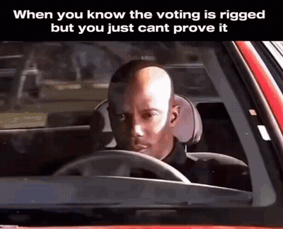 Bald Man Driving Car Saying When You Know the Voting Is Rigged but You Just Cant Prove It