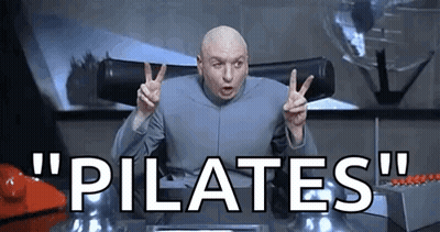 Bald Man Giving Peace Sign Saying Pilates GIF
