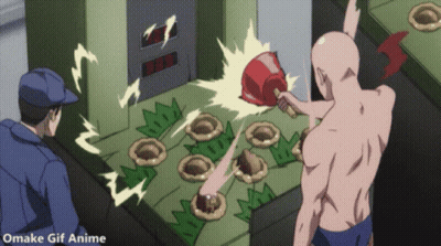 Bald Man Holding Hammer In Front Of Clock GIF