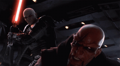 Bald Man Holding Red Light Saber GIF