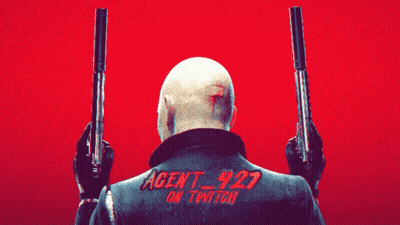 Bald Man Holding Two Guns Agent 427 On Twitch On Back GIF