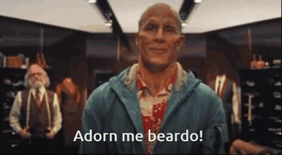 Bald Man In Blue Jacket Says Adorn Me Beard GIF