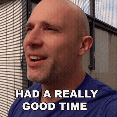 Bald Man In Blue Shirt Says Had A Really Good Time GIF
